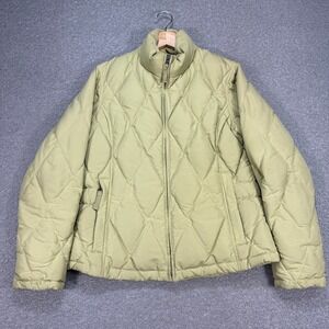 Eddie Bauer Puffer Jacket Women's Medium Green Goose Down Quilted Lightweight